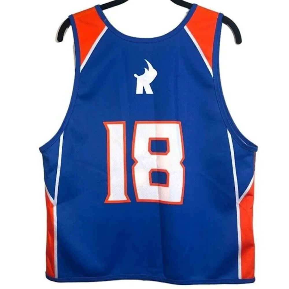 Rhino Lacrosse Academy Reversible Jersey Top Youth L/XL White Blue Orange# 18‎